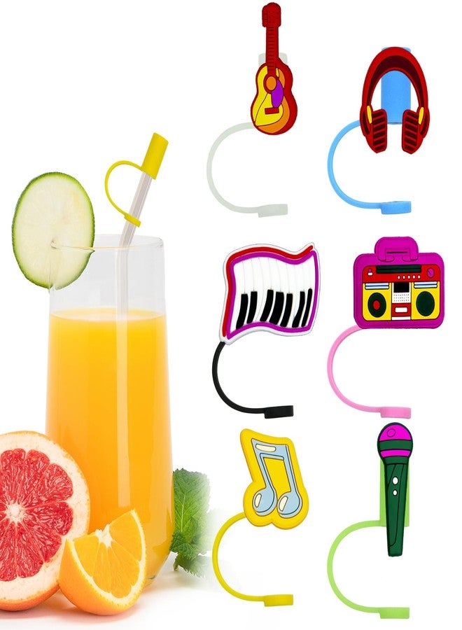 Meaxur 12pcs Music Themed Reusable Food Grade Silicone Straw Sleeve Caps, Suitable for Party Favor Bags, Birthday Party, Friends Gathering Music Party Favor,Dustproof Soft Straw Covers for 7-8mm Straws - Image 1